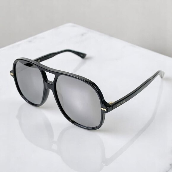 NIB Gucci Silver and Black Aviator Men's Sunglasses - Picture 3 of 9